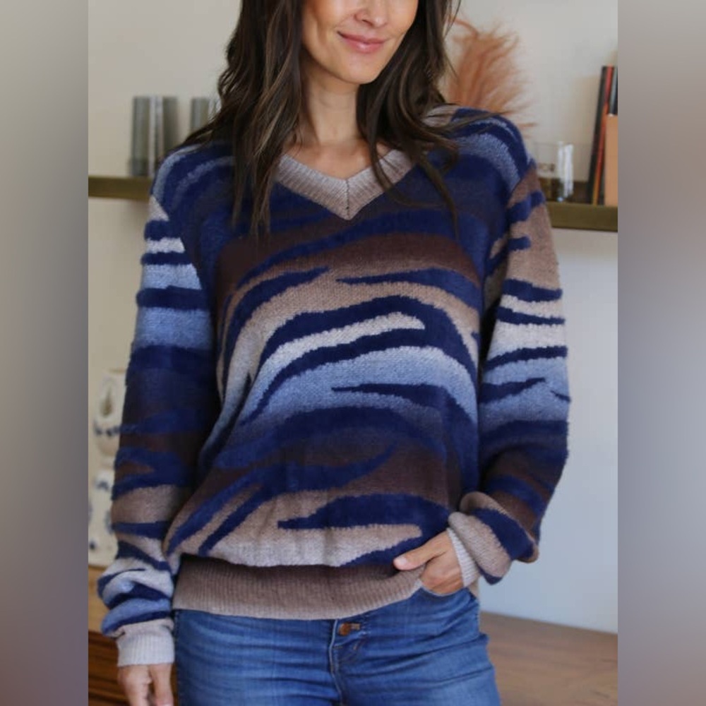 New Maude Vivante Ombre Animal Print V-Neck Sweater Small